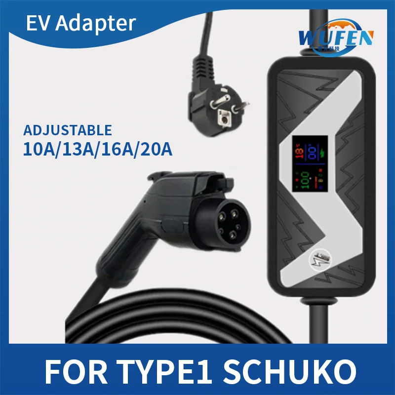 

WUFEN EVSE New Energy Electric Vehicle EV Charger J1772 Type1 To Type2 IEC62196-2 Gun Charging Station Closet Schuko Plug