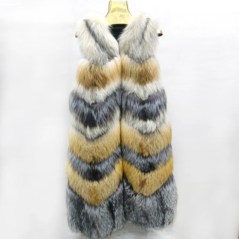 100% real fur luxury women's winter fashion style natural fur vest women's full fox fur vest color matching winter coat