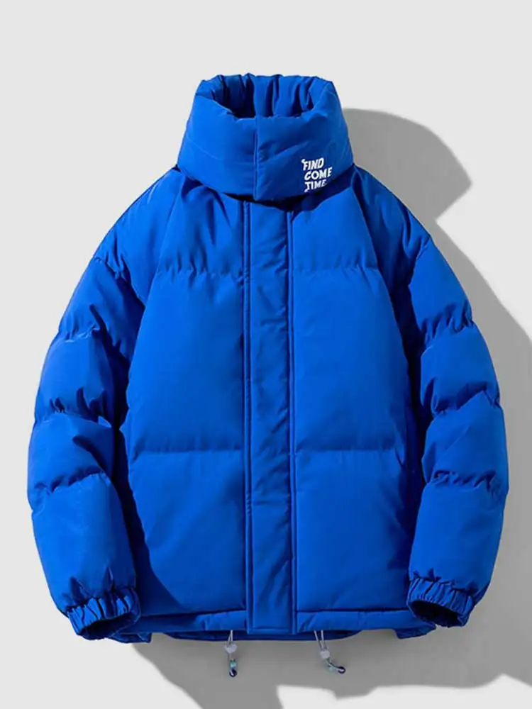 ZAFUL Men's Jacket Letter Printed Thicken Puffer Parkas Detachable Collar Padded Unisex Warm Jacket Mock Neck Fall Winter Coats