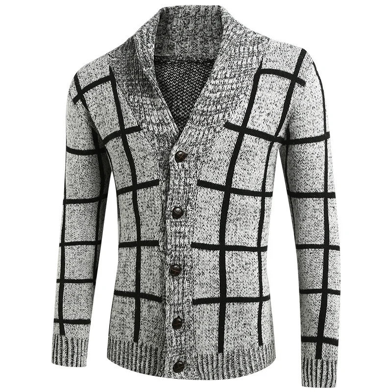 

Sweater Men Cardigan Slim Fit Casual Korean V-neck Plaid Line Cardigan Sweater 2023 Autumn Winter Men's Knit Coats Mens Jacket