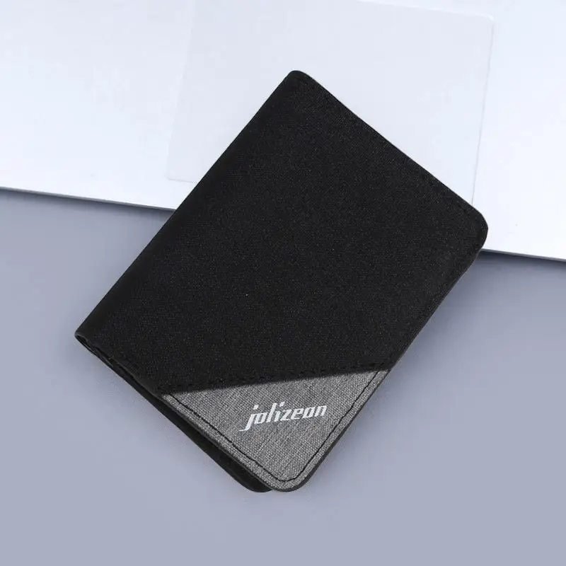Simple Multi-layer Folding Card Case Canvas Credit ID Holder Retro Bifold Small Wallet Vertical Short Pouch for Men