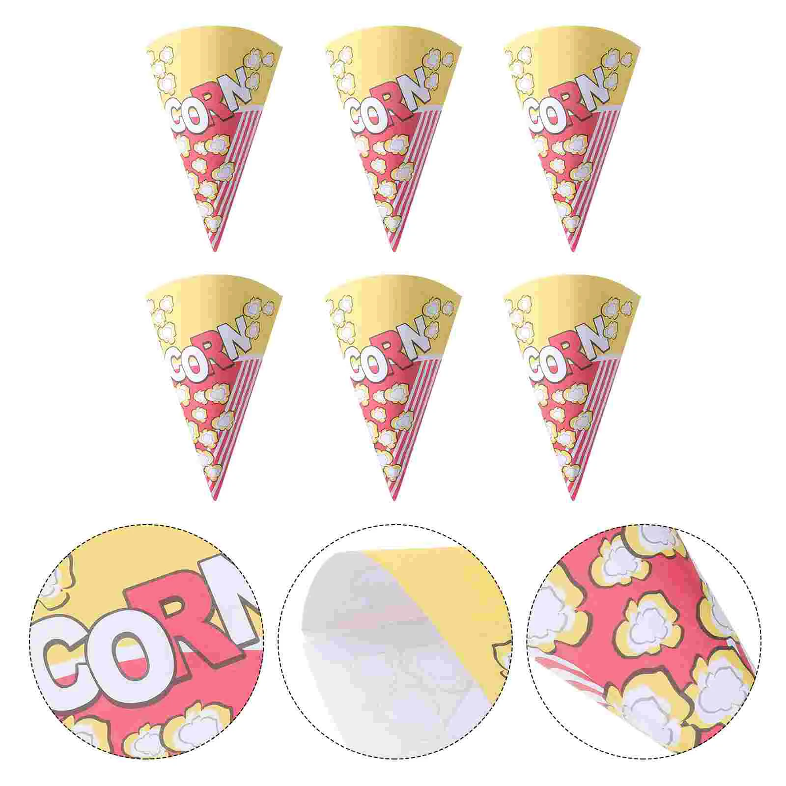 

50pcs Paper Popcorn Box Cone Shaped Candy Baby Snack Foods Oil- Proof Paper Container Snack Box for Party and Movie Night