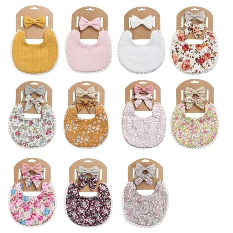 

Multi-style Baby Bibs Headband Set Unisex Baby Linen Cotton Bibs Double-Sided /