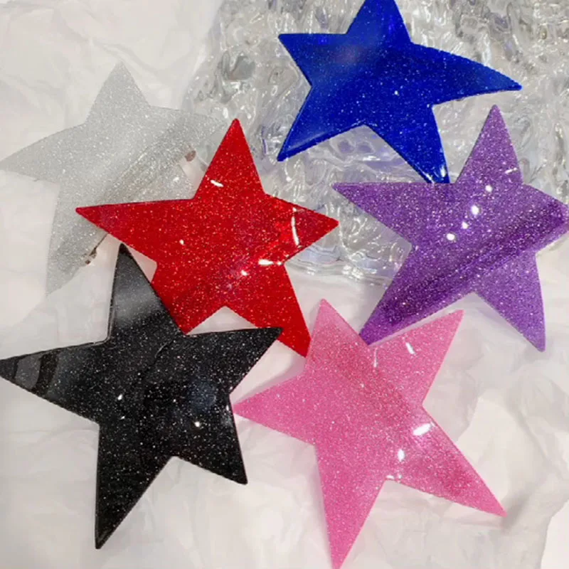 

New Korean Fashion Shining Color Acrylic Pentagram Pure Color Acetate Checkerboard Spring Hair Clips Hairpins For Woman Girls