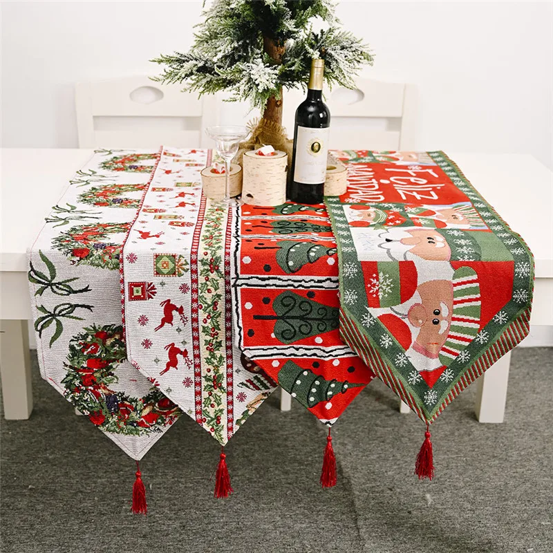 

Merry Christmas for Home Christmas Table Decoration Cartoon Elk Santa Claus Placemat Table Runner Navidad 2023 New Year Xmas