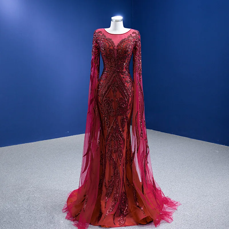 

2022 New Wedding Red Round Neck Evening Dress CHD21007