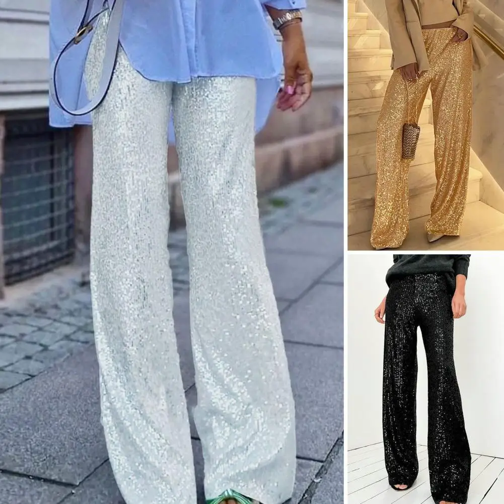 

Silver Gold Sequin Female Trousers High Waist Casual Luxury Party Outfit Trousers Fashion High Street Shiny Straight Legg New