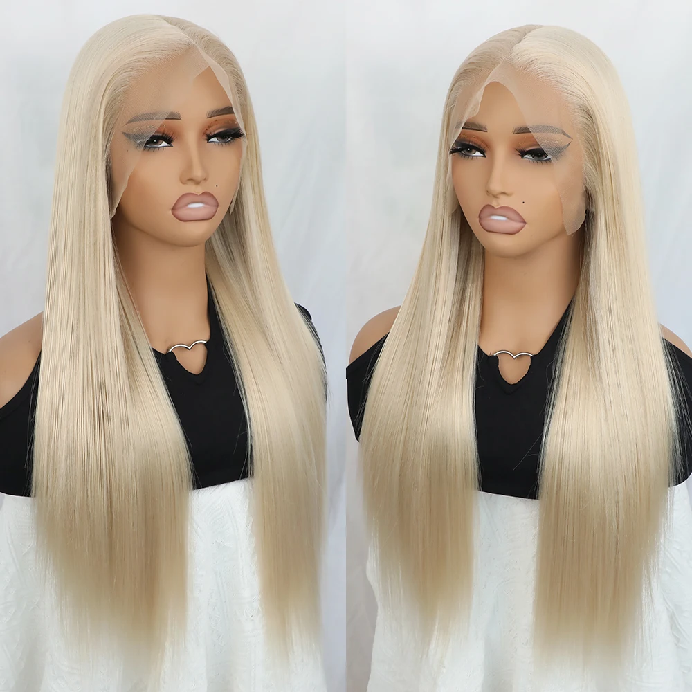 Apolaurel Ash Blond Синтетический парик с фронтальным кружевом 13x6 Длинный шелковистый