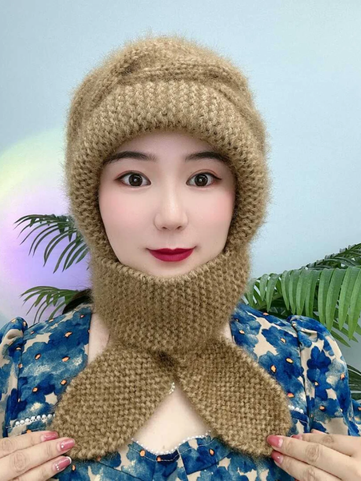 New Autumn and Winter Squirrel Velvet Earmuffs Hat Handmade Knitted Woolen Cap Women All-Matching Thickened Scarf One-Piece S...