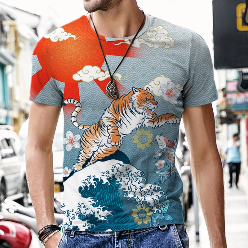 

Men's T-shirts Oversized Tiger Pattern Clothes Harajuku O-Neck Loose Cool Style Male Tops Tees Short Sleeve Breathable Casual