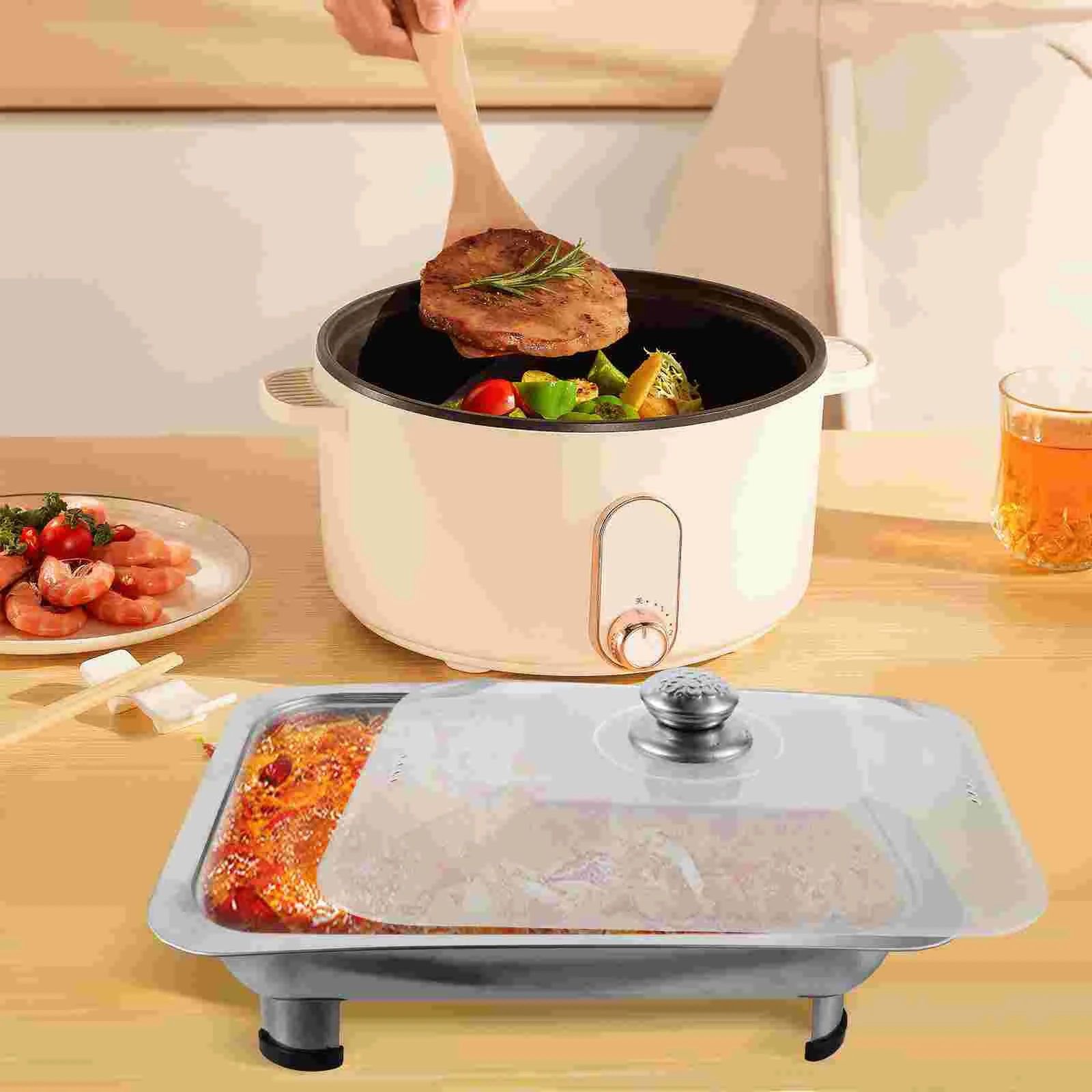 

Buffet Server Stainless Steel Buffet Dish Tray Rectangular Canteen Basin with Cover Dinner plates