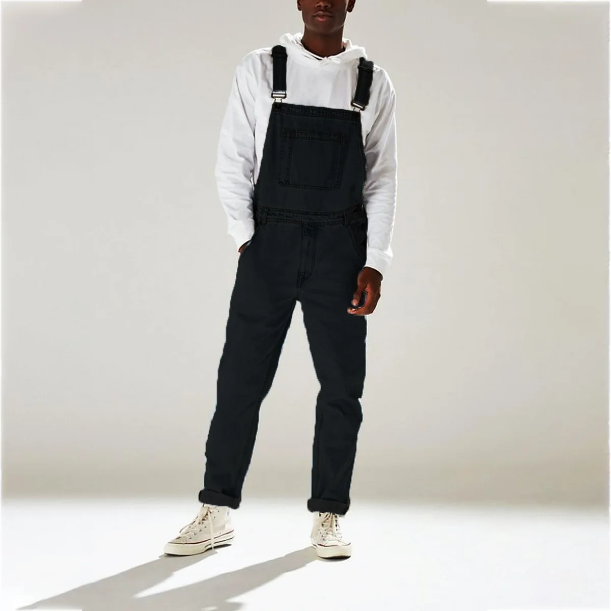 Chic Men's Overalls Jeans High Waist Fashion Brand New Summer Streetwear Pants Male Solid Pocket Hip Hop