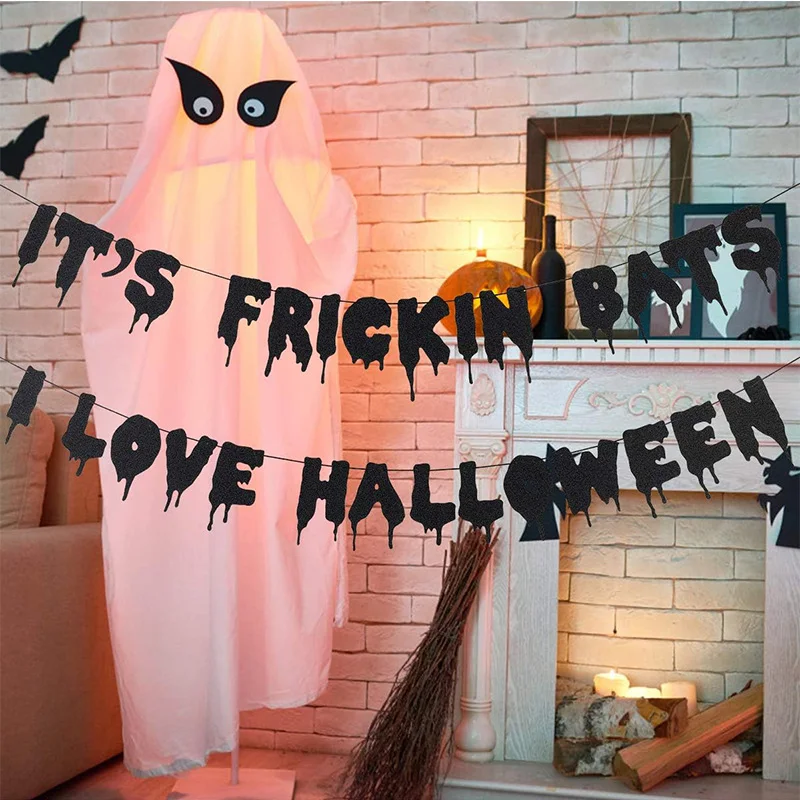 

IT'S FRICKIN BATS I LOVE HALLOWEEN Party Banner Halloween Hanging Garland Paper Bunting Happy Halloween Party Home Decorations