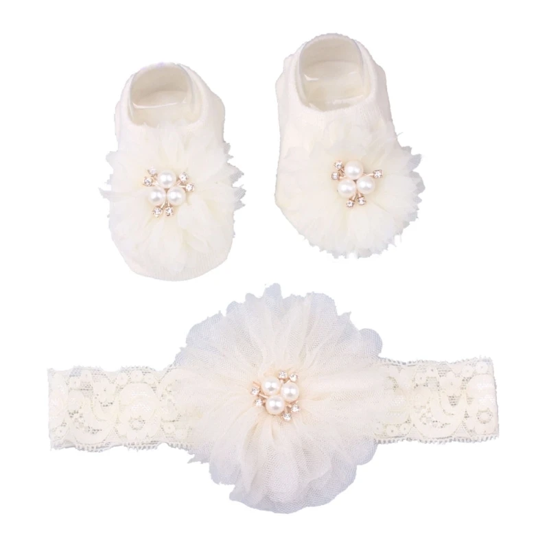 

Повязка на голову с бантом и цветами для младенцев, нескользящие носки, модная детская Кружевная повязка на голову с бантом