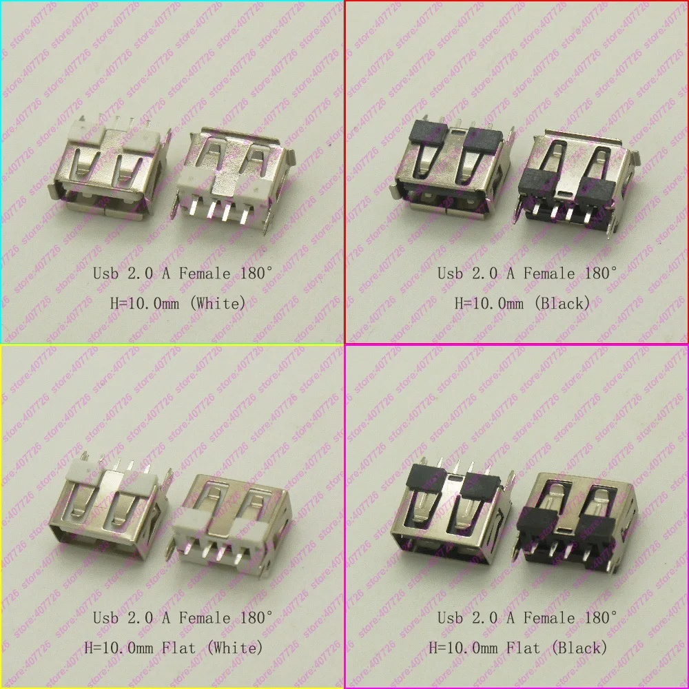 

200PCS (Short Body) USB 2.0 A Female Connector 180 degree H=10mm Curved Mouth/Flat Mouth Socket