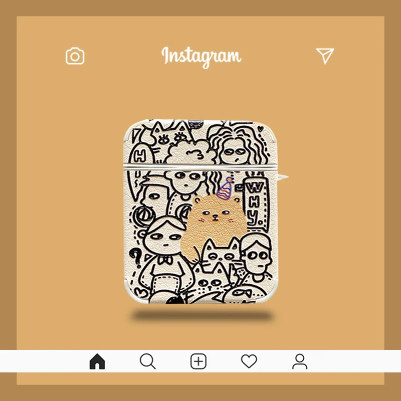 

Relief Print Leather Earphone Case for AirPods Pro Cute Bear Cat Headphone Case for AirPods 1/2/3rd Headset Protect Cover