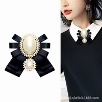 i remiel fashion new korean pearl bow tie brooch for female ancient rhinestone lapel pin badge corsage shirt collar accessories