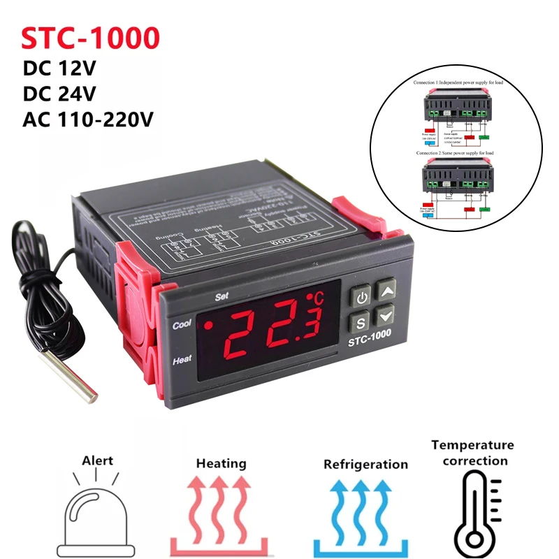 12 24V STC-1000 Digital Temperature Controller Thermostat Thermoregulator incubator Relay Heating Cooling STC 1000 220V STC-3028