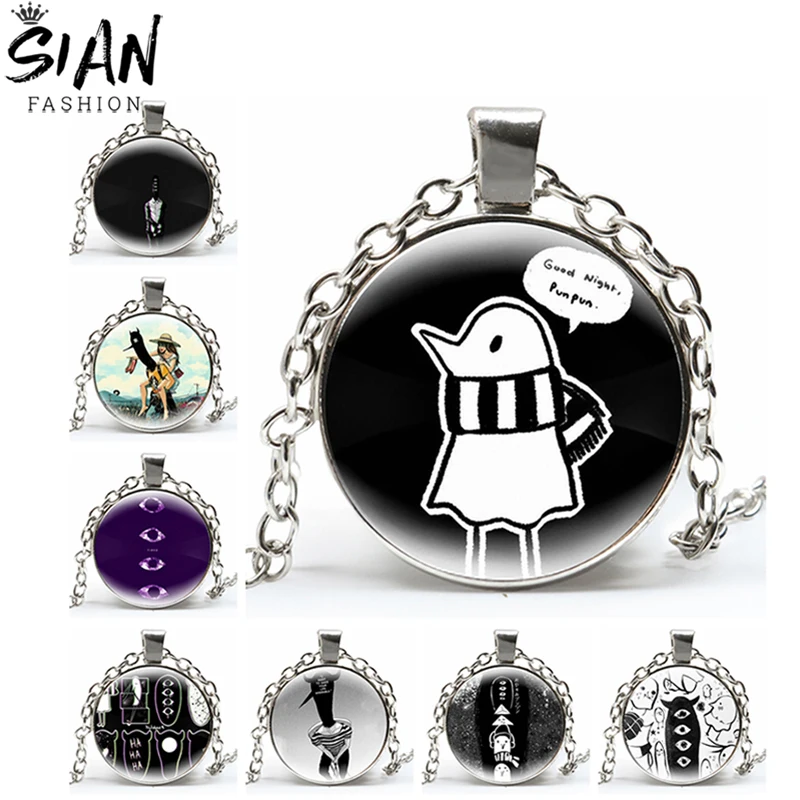 

New Goodnight Punpun Pendant Necklace for Women Men Cartoon Round Necklace Chains Glass Cabochon Vintage Jewelry Wholesale Gifts