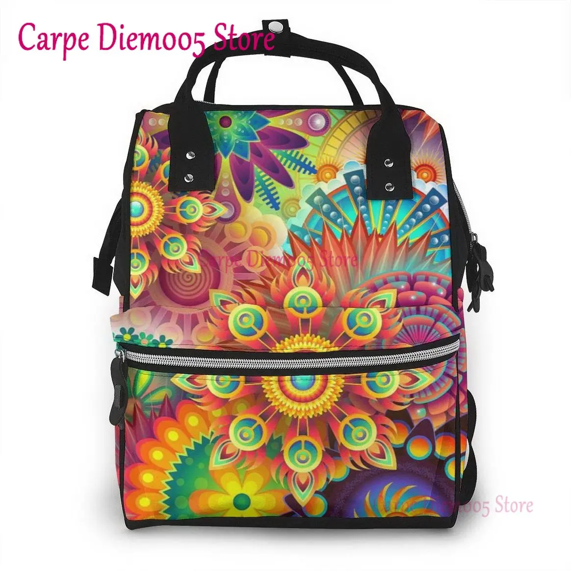 

Colorful Floral Prints Diaper Bags Mummy Backpack Large Capacity Nappy Bag Nursing Bag for Traveling Multi Functions