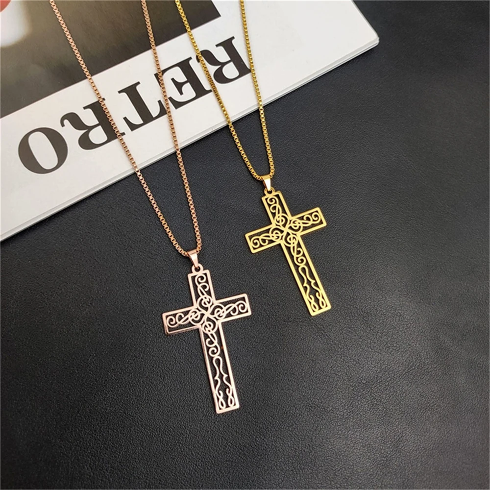

Personalized Design Cross Necklace for Men Stainless Steel Box Chain Gold Pendant Choker Necklaces Women Gold Jewelry Gift