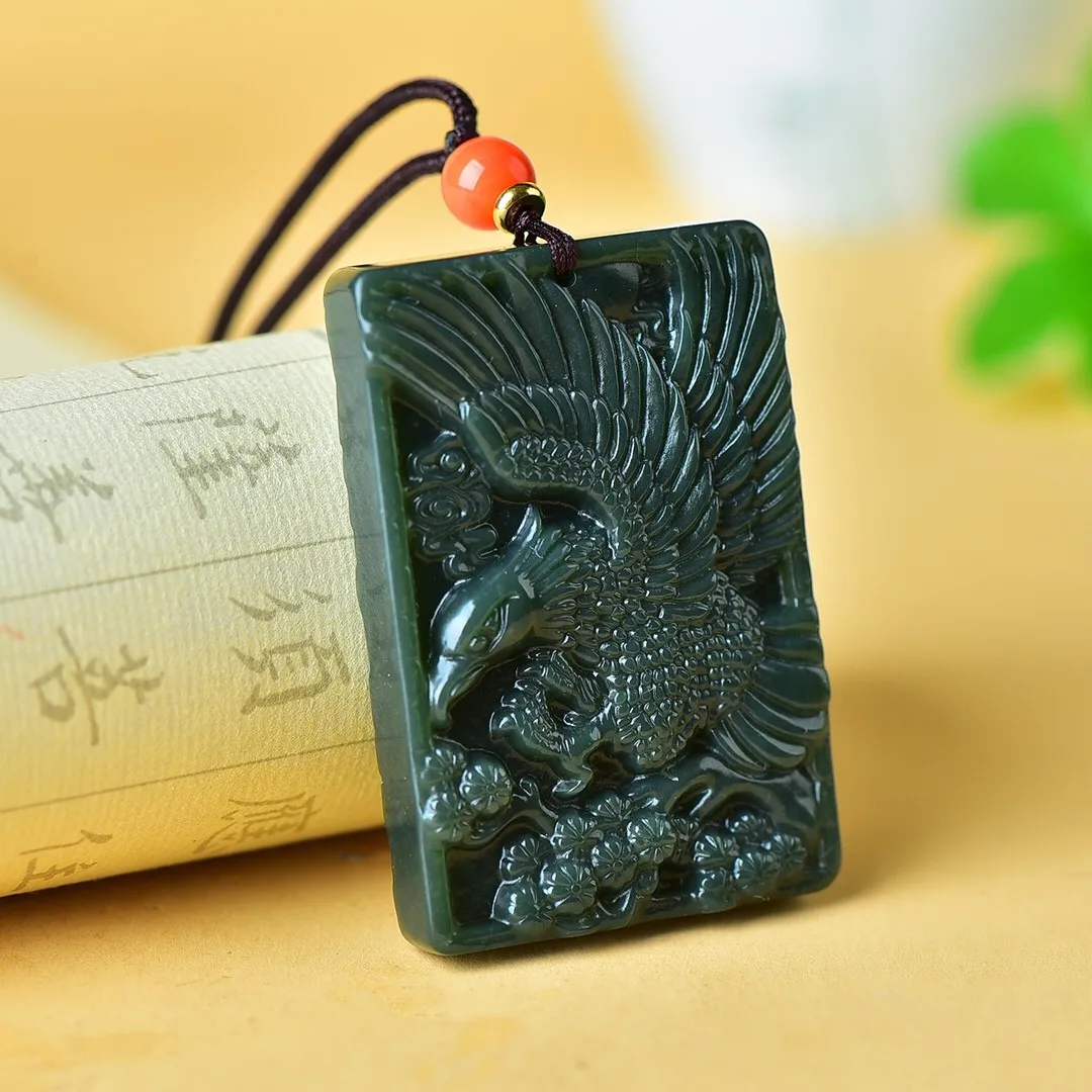 Отправить сертификат натуральный зеленый нефритовый Орел подвеска ожерелье для