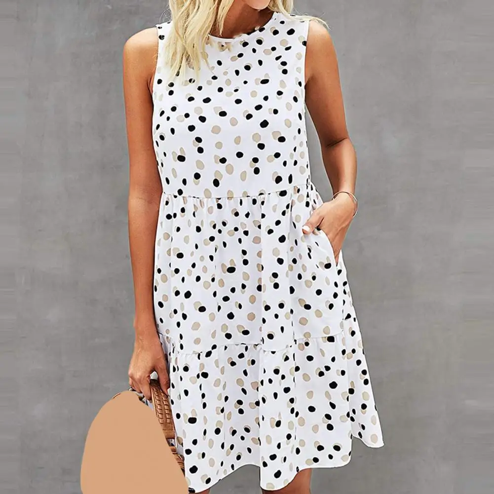 

Stylish Dress Sleeveless Comfy Streetwear Dots Print O Neck Sundress