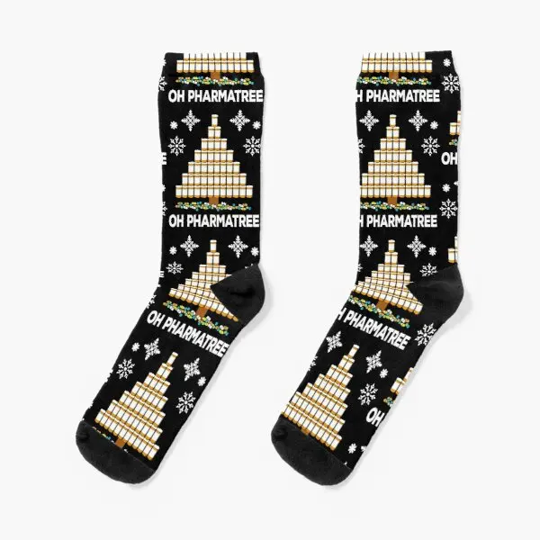 

Pharmacy Christmas Tree Medication Pharm Crew Socks Cotton Black Pattern Unisex Breathable Winter Comfortable Ladies Short Best
