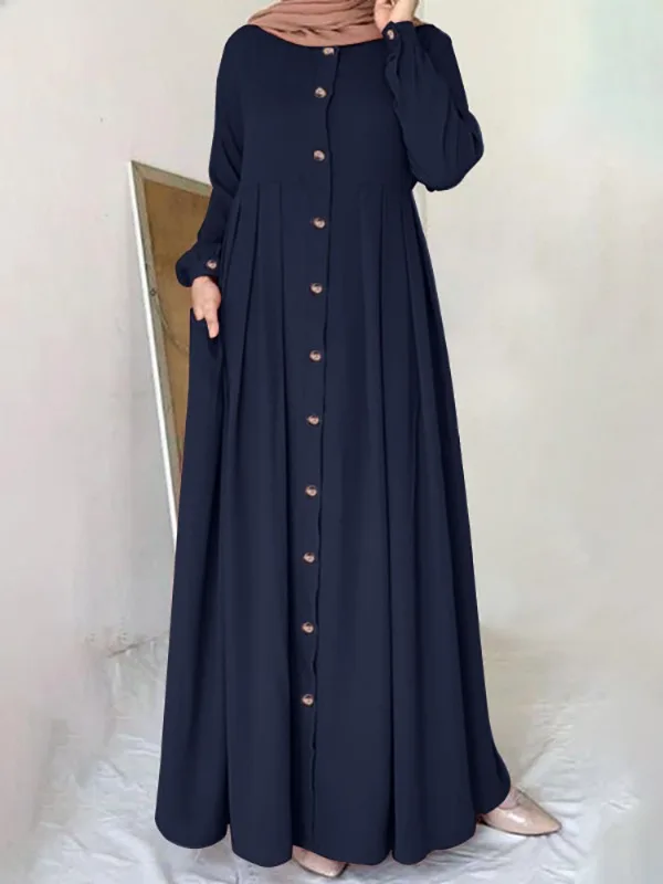 

Spring Muslim Women Dress Bohemian Casual Elegant Islamic Dresses Abaya Kaftan O-Neck Full Sleeved Solid Tunic Robes