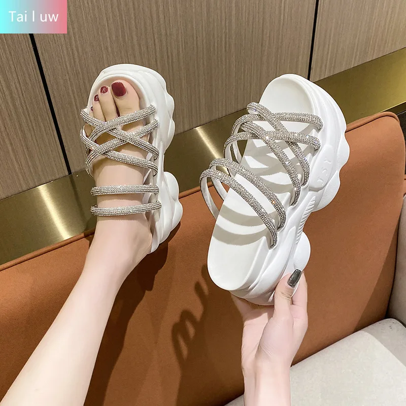 

Сандалии женские на танкетке 8,5 см, босоножки на высоком каблуке, сланцы, обувь на танкетке с открытой подошвой, летняя пляжная обувь