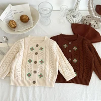 2022 autumn new baby knitted cardigan flower sweater children boy embroidery long sleeve tops outerwear kid girl cotton coats