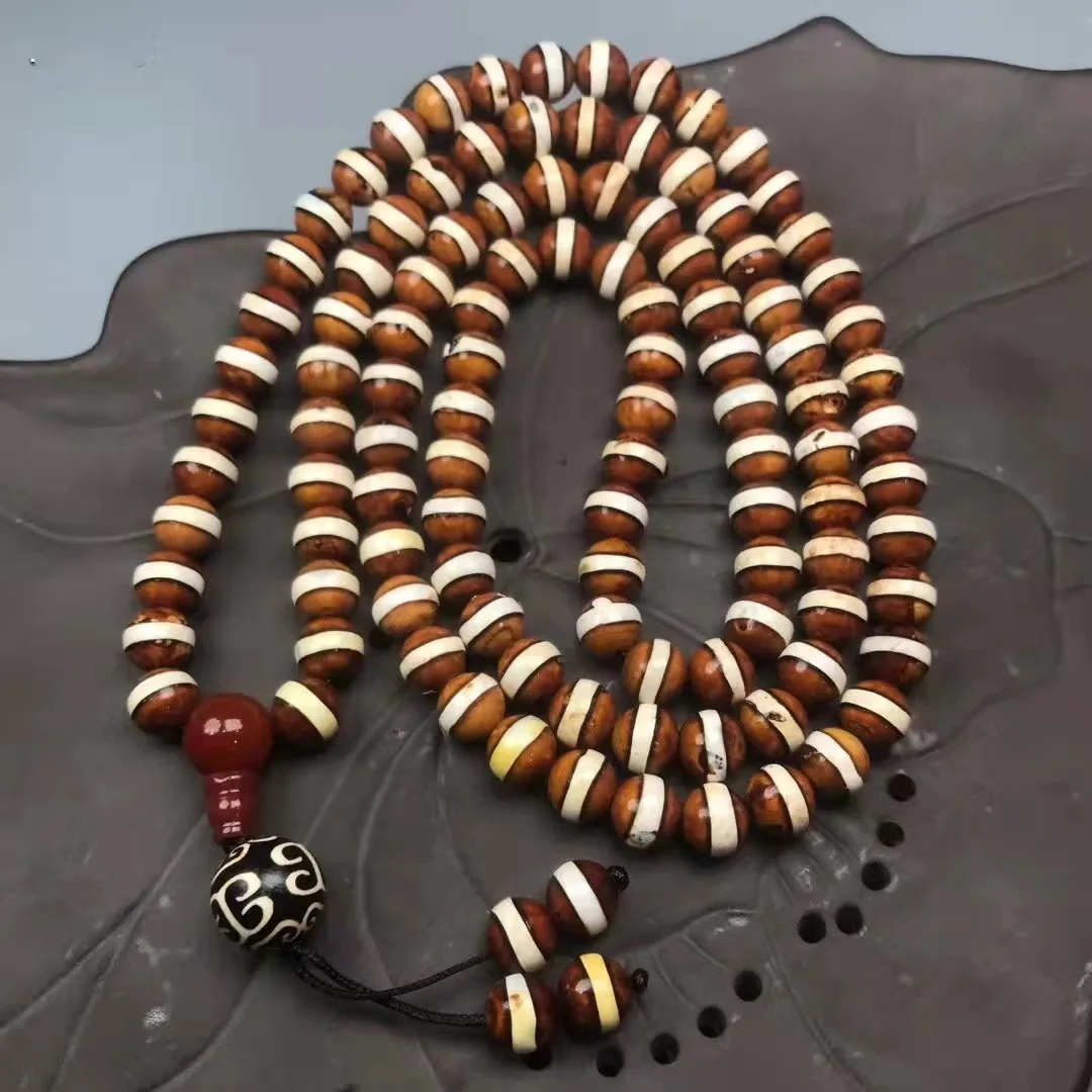 

Tibetan old agate beads 108 Buddha beads necklace sweater chain men's and women's cultural toys
