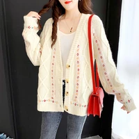 2021 new sweater women single breasted loose and elegant knit sweater jacquard short casual cardigan
