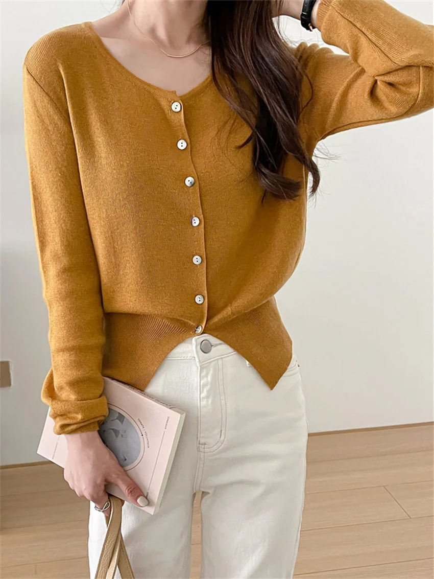 

Лидер продаж, однотонные Новые свитера HziriP для девочек, женские облегающие осенние вязаные кардиганы с завышенной талией и длинным рукавом,...