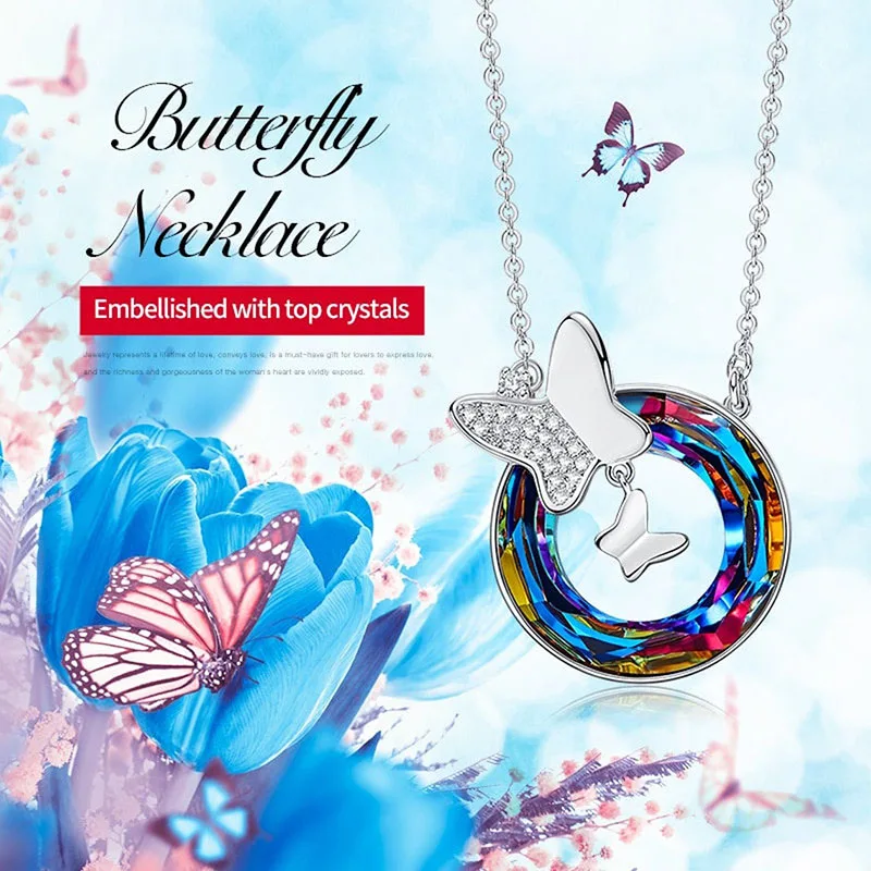 

Butterfly Round Necklace Sweet and Romantic Pendant for Women Exquisite Creative Gift Trend Inlaid Jewelry Accessories