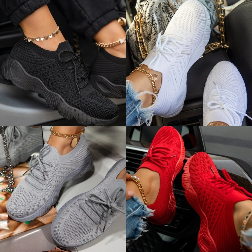 Plus Size Women's Sneaker Shoes Tennis Woman Sport Gym Running Shoes  Lace-up Casual Shoes Mesh Breathable Zapatillas Mujer