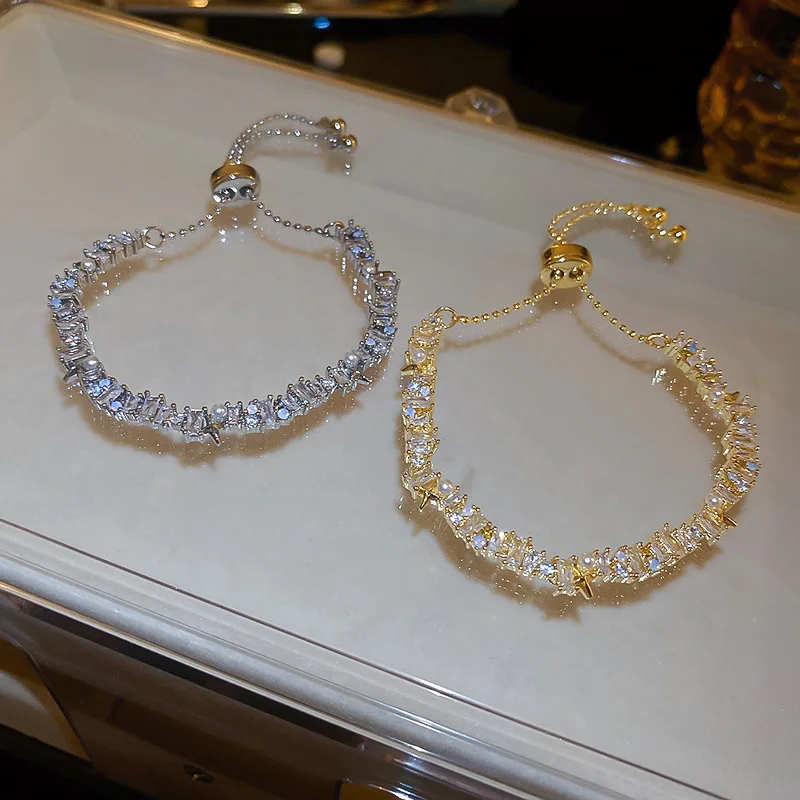 Корейский модный регулируемый браслет со стразами женский изысканный