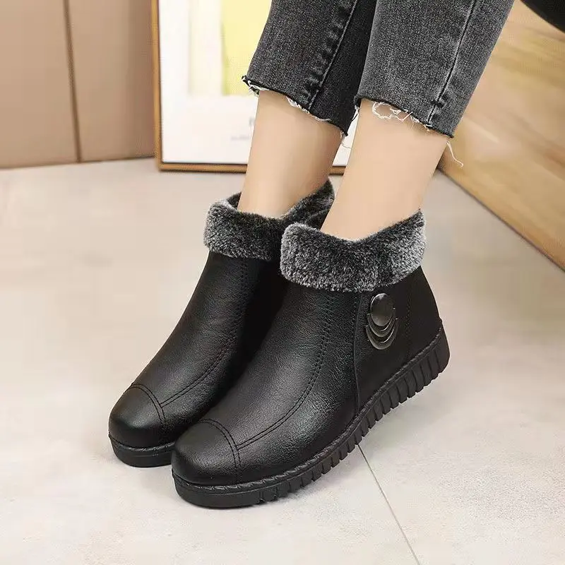 

Женские кожаные ботильоны на нескользящей подошве, зимние ботинки-оксфорды с мехом, на танкетке, сезон 2022