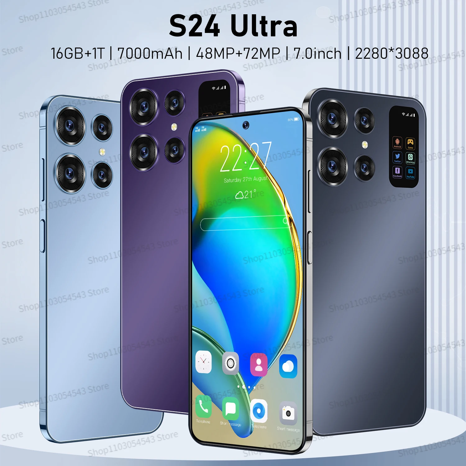 

New S24 Ultra Smart Phone 7.0HD Screen Original 16G+1T 5G Dual Sim Celulares Android Unlocked 108MP 7000mAh mobile phone 핸드폰