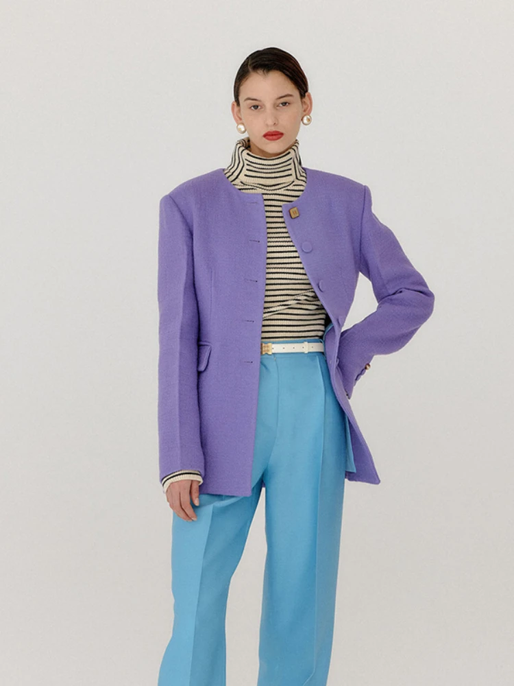 

EOS 2023 Women Purple Vintage Blazer Korean Fashion Brand Coat