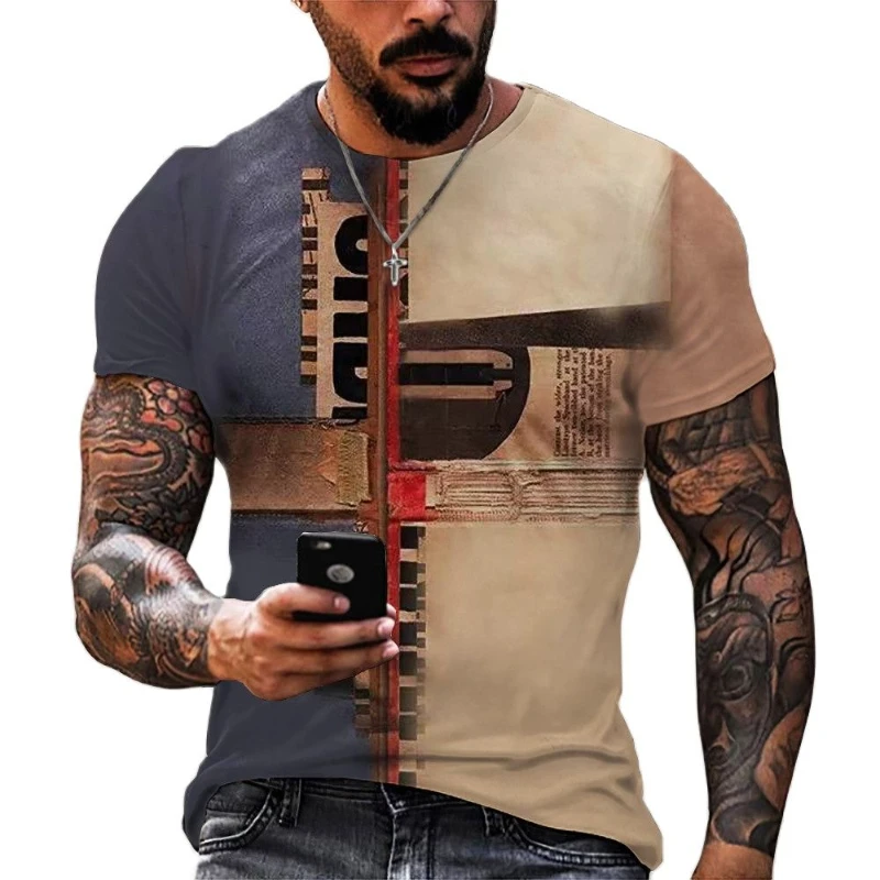 

Summer Men's Oversized Retro Short-Sleeved T-Shirts Fashion Harajuku Ethnic 3D Printed O-Neck T-Shirt Camiseta Mujer Streetwear