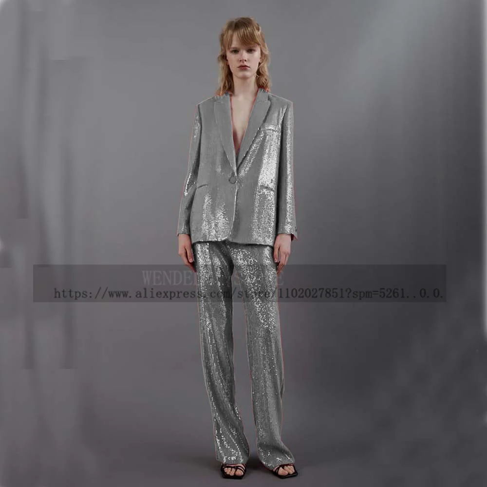 Short Set of 2 Sequins Suit 1 Button Luxury Birthday Ball Party Custom Dress Pants Sets Traf 2023 Woman Summer Suits for Women