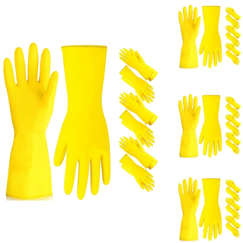 

LBER 6 Pairs Dishwashing Gloves,Rubber Gloves, Yellow Flock Lined Heavy Duty Kitchen Gloves