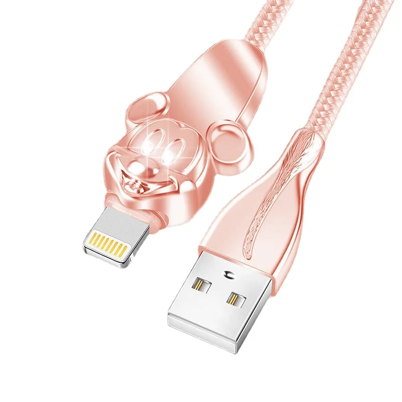 

Disney Mickey Fast Charging Data Cable For IPhone 7/8plus/X Mobile Phone Cartoon Cute Pink Zinc Alloy 1M 1.5M 2M Apple Data Cord