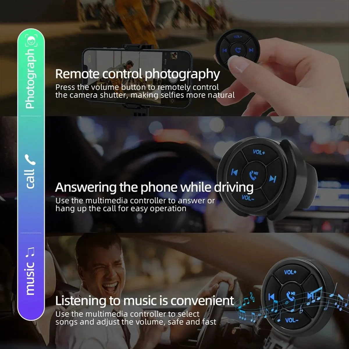 Фото 【HOT!A25P】Беспроводной Bluetooth-пульт дистанционного управления для автомобиля, мотоцикла, велосипеда, медиа-кнопка, MP3-плеер №1