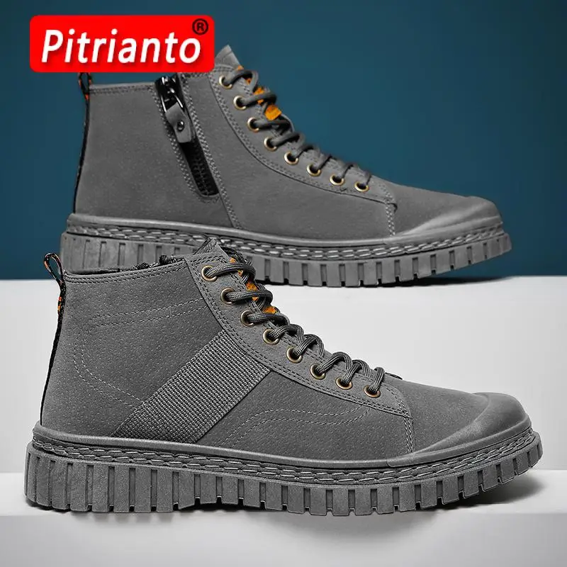 

Men Shoes Autumn Non Slip Comfy Ankle Boots Casual Men Loafers Classic Retro Breathable Flats Shoes Leather Boots