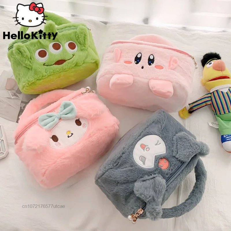 Sanrio Melody Kuromi Pink Kawaii Cosmetic Cases For Women Y2k Disney Monsters Fluffy Anime Makeup Bag Plush Portable Storage Bag