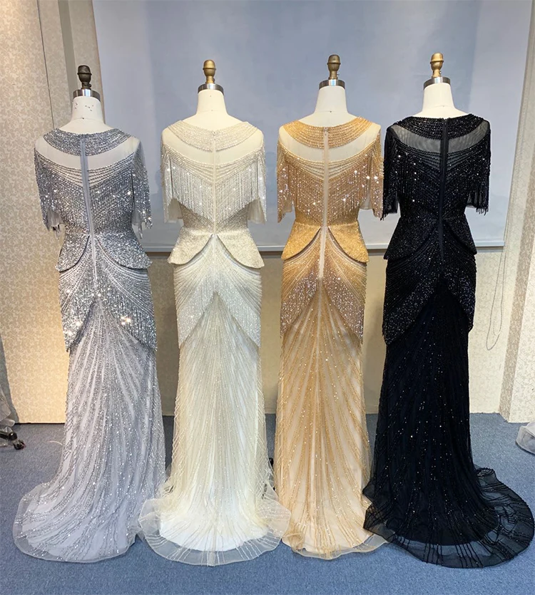 Роскошное серебристое вечернее платье с кристаллами и бахромой арабское