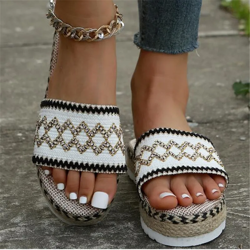 

Weave Women's Slippers Platform Summer Shoes for Women 2023 New Beach Casual Heeled Sandals Bohemian Handmade Ladies Espadrilles