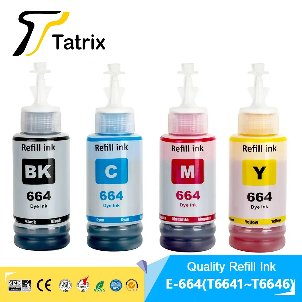 

664 T664 T6641 Premium совместимые чернила Tintas для Epson L100/L110/L120/L130/L132/L200/ L210/L220/L222/L300/L310/L312/ L350/L355/L360/L361/L362/L365/ L366/L375/L380/L382/L385/L386/ L395/L455/L456/L475 фотопринтер